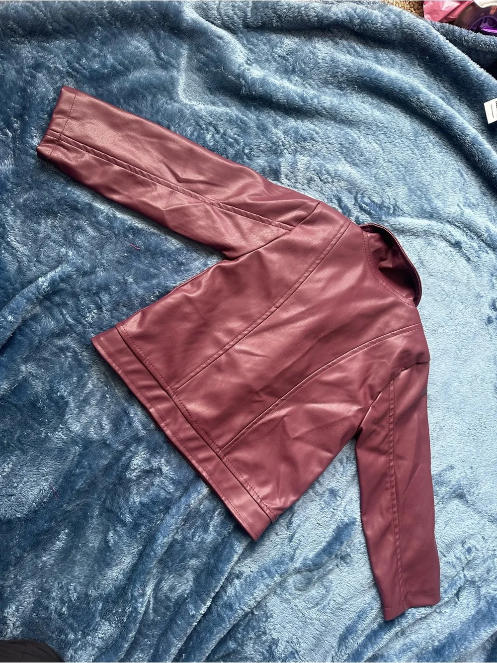 Toddlers Faux Leather Moto Jacket - Plum